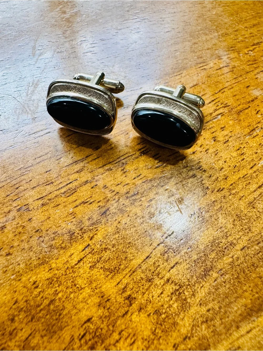Vintage Dante brand Silver-tone Black Stone Cuff Links